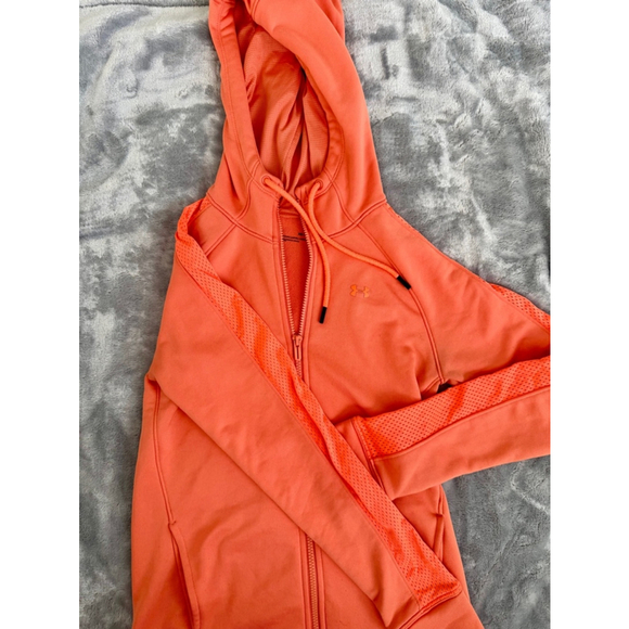 Under Armour Fitted XS Neon Coral/ Orange Mesh Full Zip Jacket Hooded - Picture 6 of 7